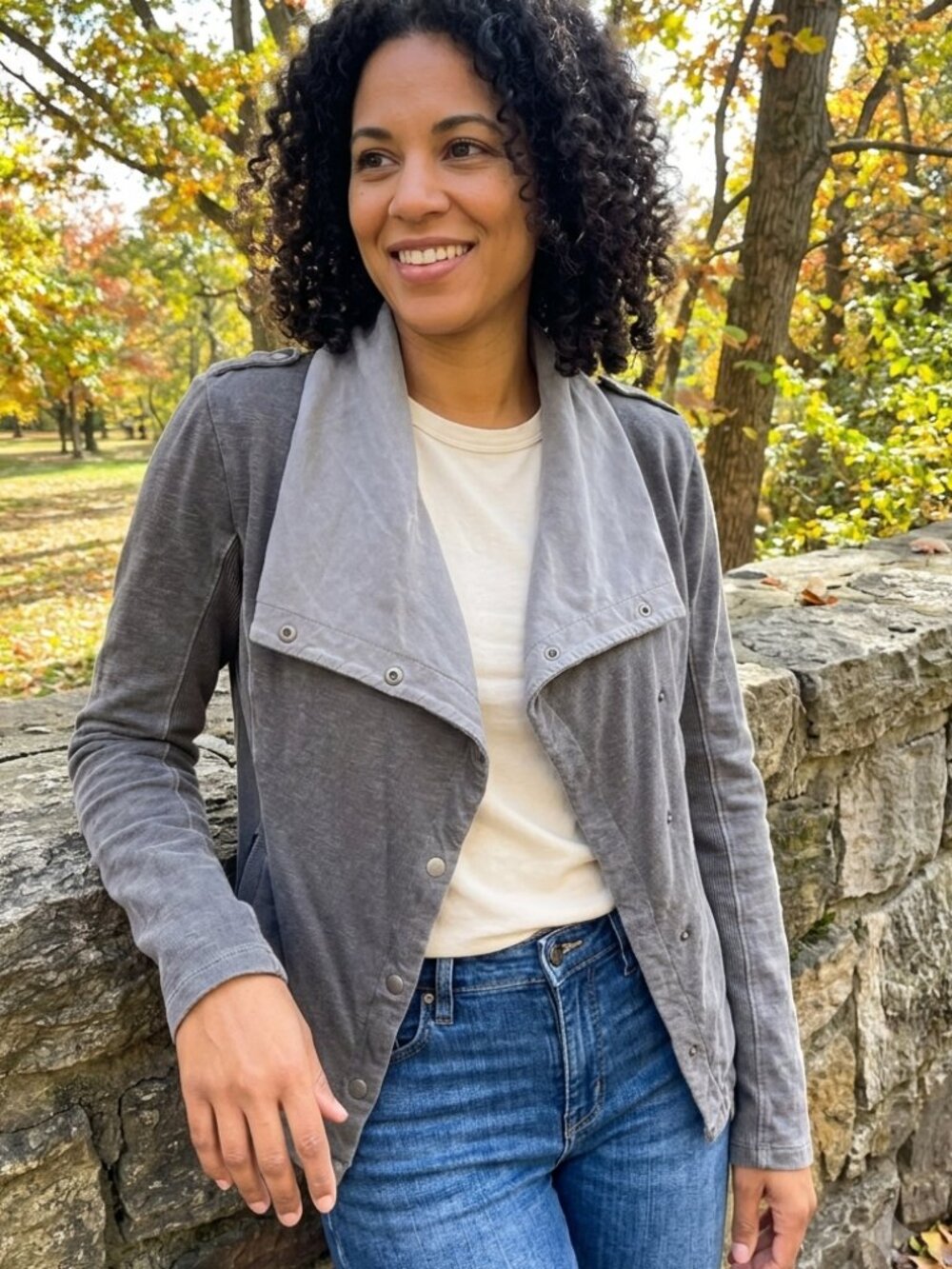 Saturday Sunday Anthropologie Grey Moto Snap Jacket XS - 100% Cotton